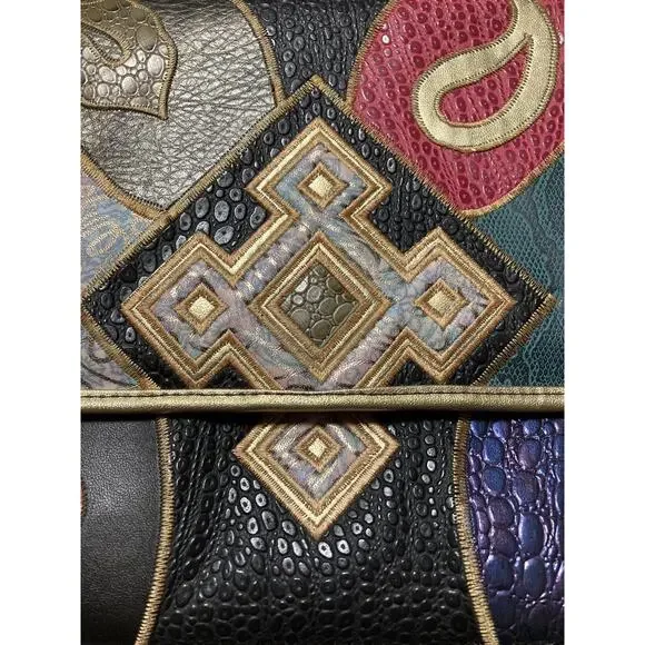 Vtg Womens Alentino Faux Leather Bag Purse Multicolor Patchwork Removable Strap - Picture 6 of 10